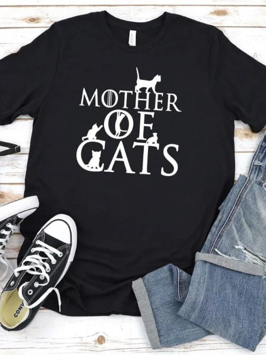 "Mother of Cats" Print Women T Shirt