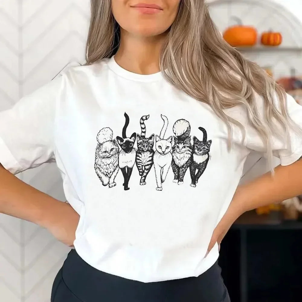 Funny Cat Print Women T Shirt