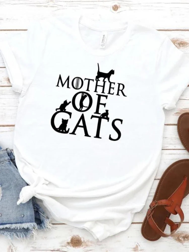 "Mother of Cats" Print Women T Shirt