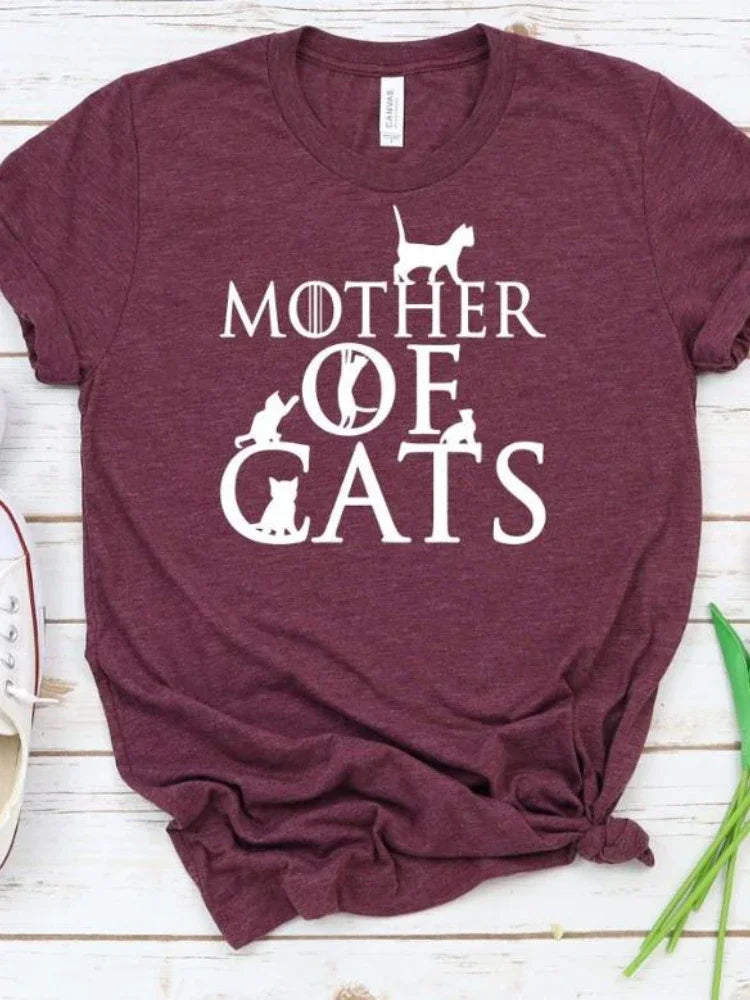 "Mother of Cats" Print Women T Shirt
