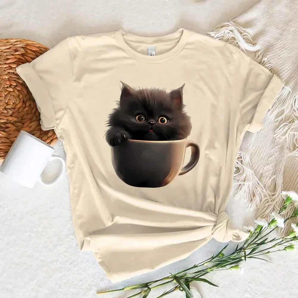 Funny Cat Print Women T Shirt