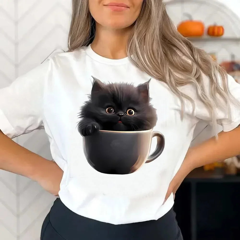 Funny Cat Print Women T Shirt