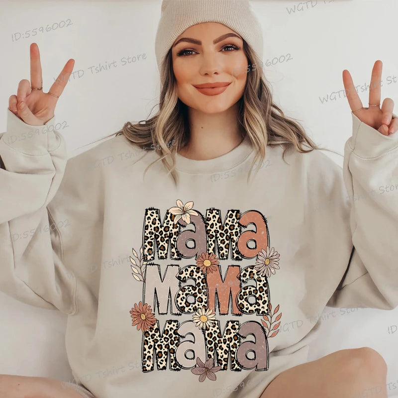 Leopard Mama Flower Retro Sweatshirt Hoodie