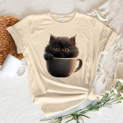 Funny Cat Print Women T Shirt