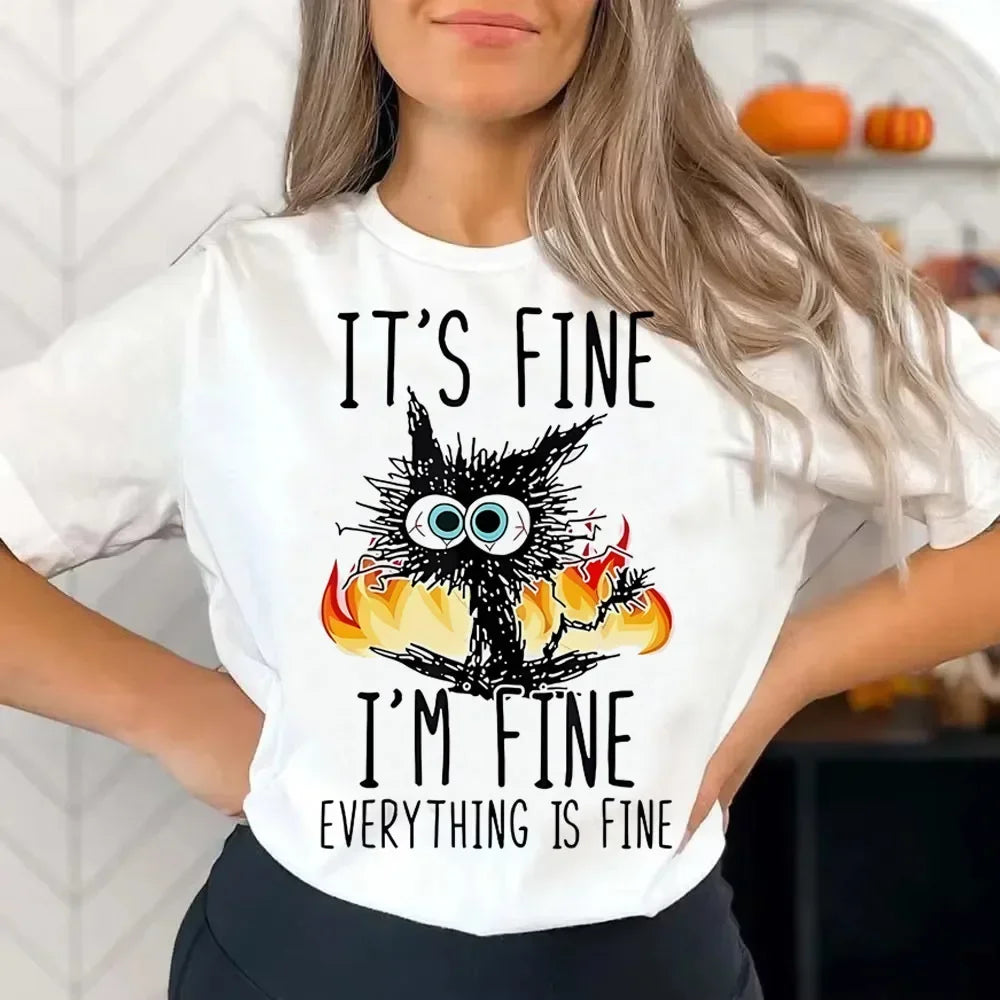 Funny Cat Print Women T Shirt