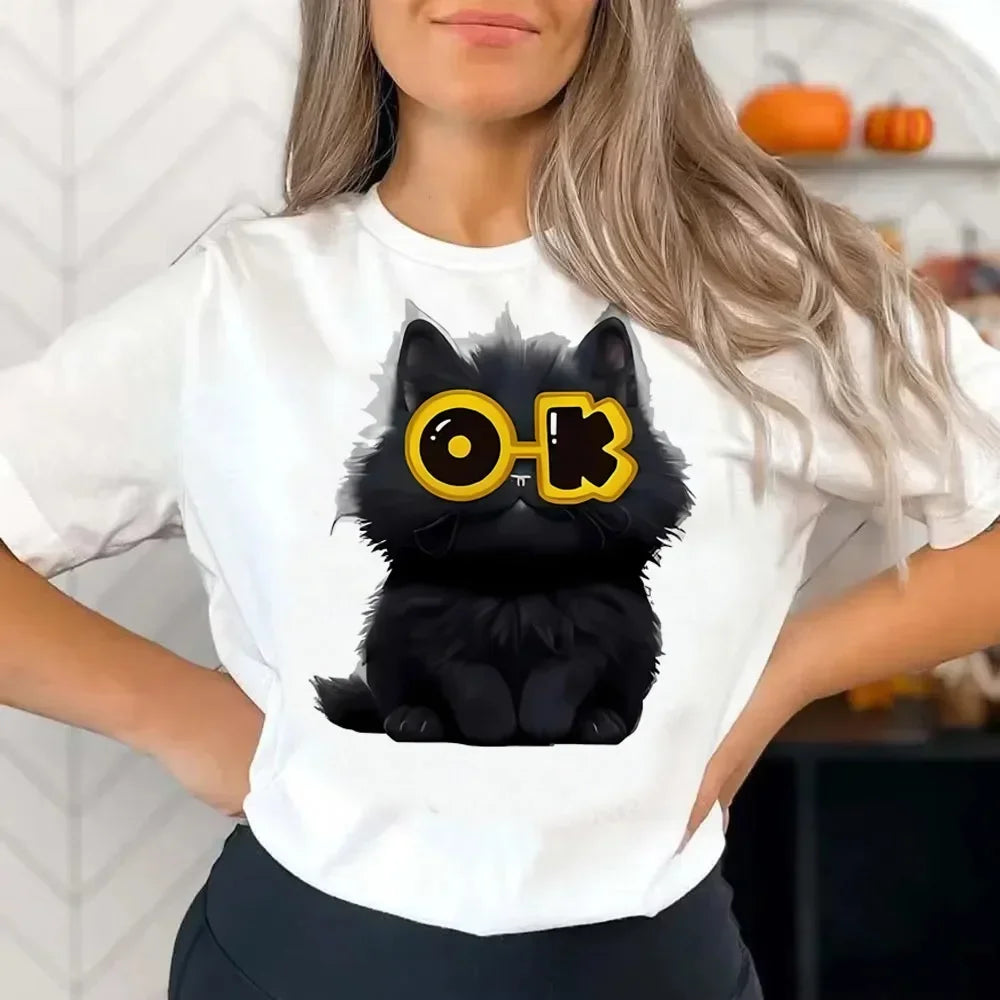 Funny Cat Print Women T Shirt